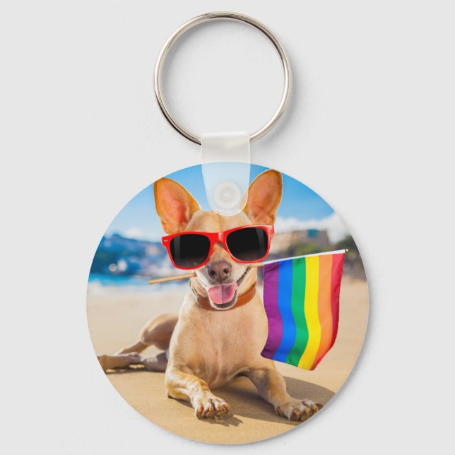 Chihuahua Dog  at the Beach Key Ring (Front)