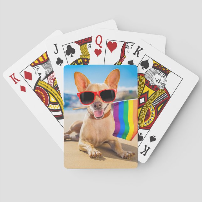 Chihuahua Dog  at the Beach Playing Cards (Back)