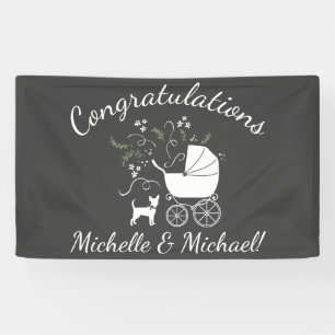 Chihuahua Dog Baby Shower Modern Grey Banner