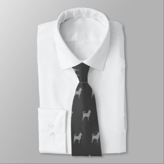 Chihuahua Dog Breed Silhouettes Pattern Grey Tie