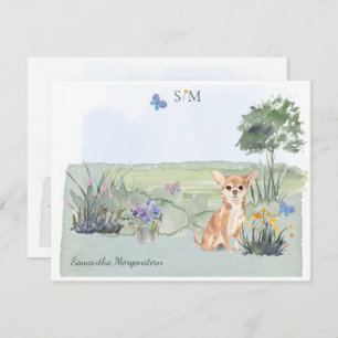 Chihuahua Dog Butterfly Meadow Monogram  Name      Card