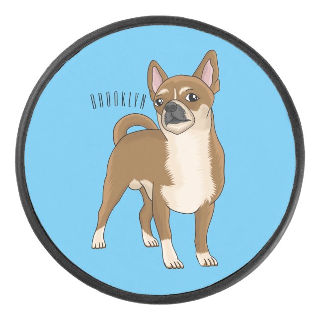 Chihuahua dog cartoon illustration  hockey puck (Front)