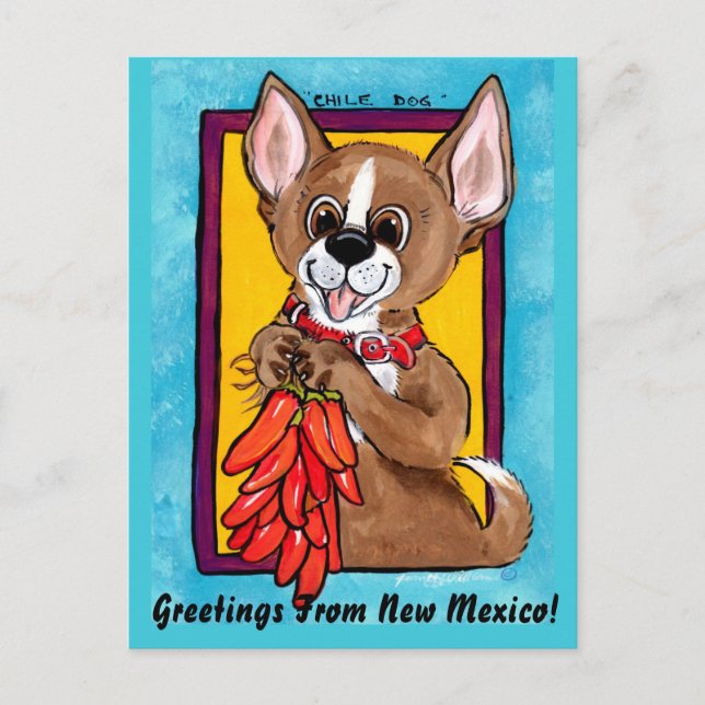 Chihuahua Dog Chilli Peppers New Mexico Postcard (Front)