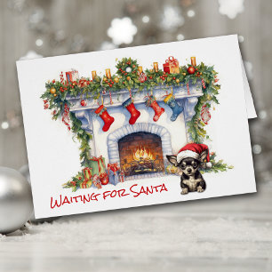 Chihuahua Dog Christmas Fireplace Wait for Santa