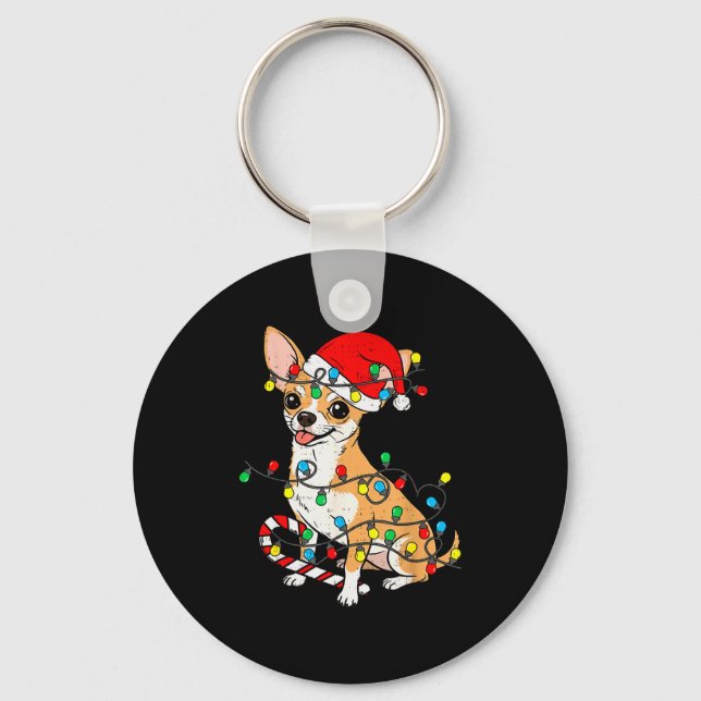 Chihuahua Dog Christmas Lights Santa Xmas Pet Dog  Key Ring (Front)