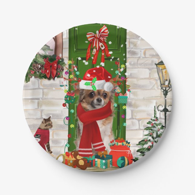 Chihuahua Dog Christmas  Paper Plate (Front)