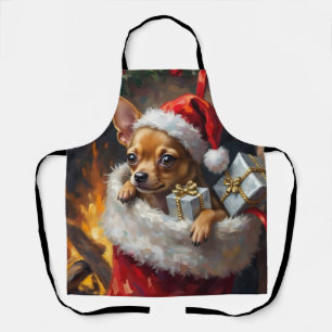 Chihuahua Dog Christmas Stocking Surprise Art Apron