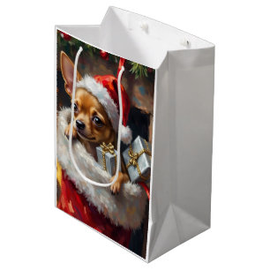 Chihuahua Dog Christmas Stocking Surprise Art Medium Gift Bag