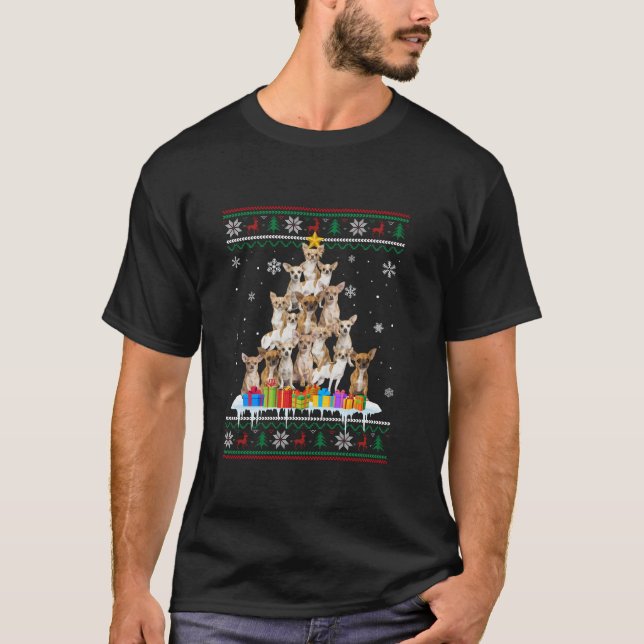 Chihuahua Dog Christmas Tree Funny Ugly Christmas  T-Shirt (Front)