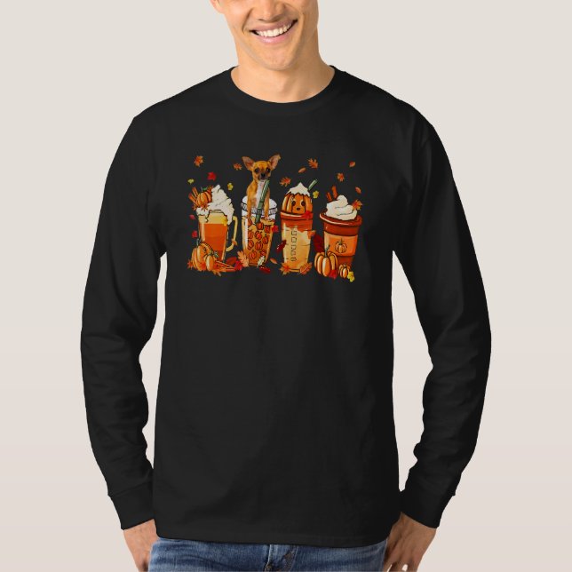 Chihuahua Dog Coffee Drink Pumpkin Spice Latte Aut T-Shirt (Front)