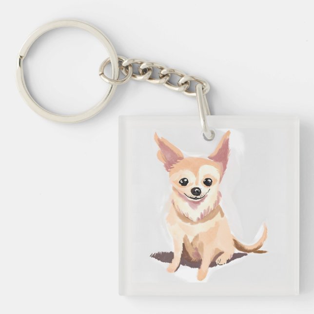 Chihuahua Dog | Cute Dog Pet Puppy Watercolor Key Ring (Front)