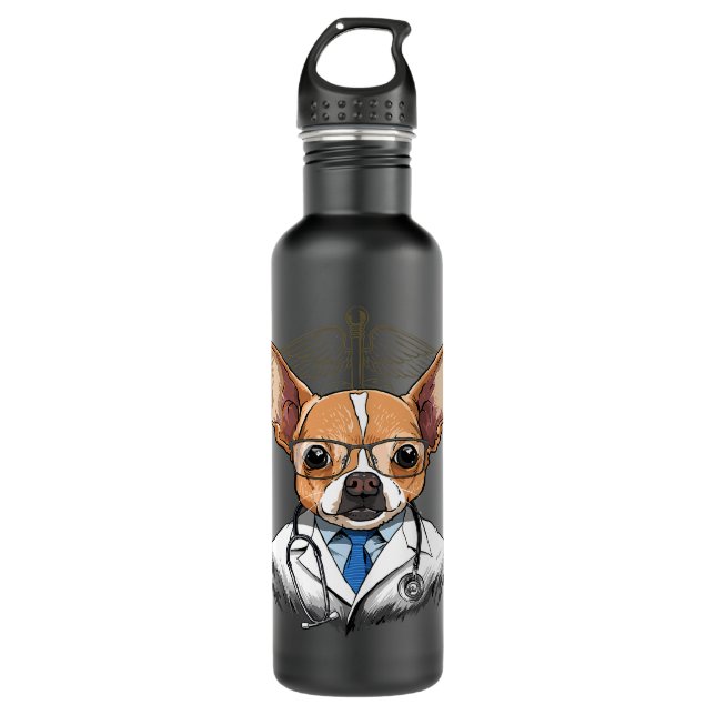 Chihuahua Dog Dogtor Vet Veterinarian Dog Doctor 3 710 Ml Water Bottle (Front)