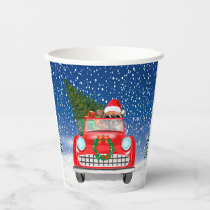 Chihuahua Dog Driving Car In Snow Christmas  Paper Cups