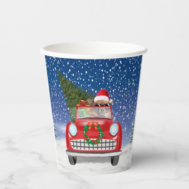  Chihuahua Dog Driving Car In Snow Christmas  Paper Cups (Front)