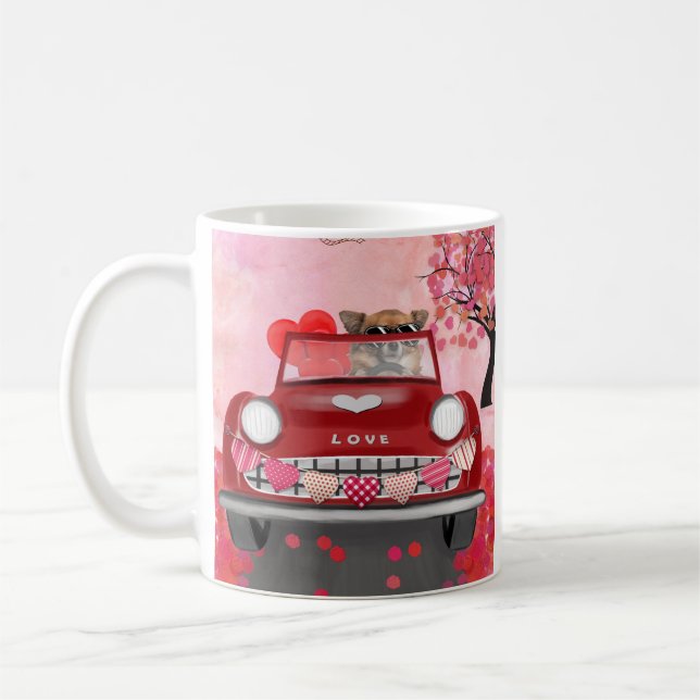 Chihuahua Dog Driving Car with Hearts Valentine's  Coffee Mug (Left)