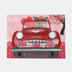 Chihuahua Dog Driving Car with Hearts Valentine's  Doormat