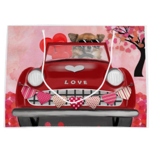 Chihuahua Dog Driving Car with Hearts Valentine's  Large Gift Bag