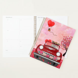 Chihuahua Dog Driving Car with Hearts Valentine's  Planner