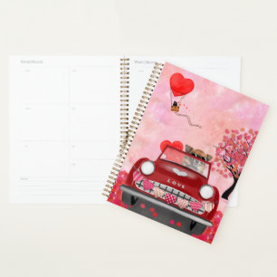 Chihuahua Dog Driving Car with Hearts Valentine's  Planner