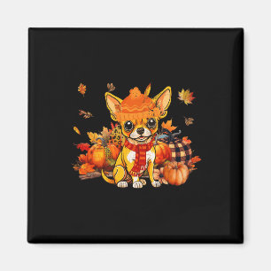 Chihuahua Dog Fall Scarf Leopard Pumpkins Autumn L Magnet