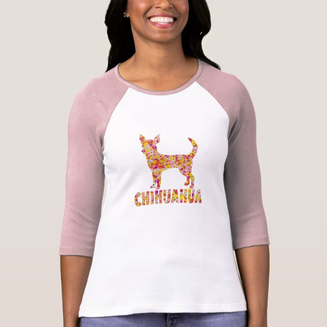 Chihuahua Dog Floral Silhouette T-Shirt (Front)