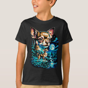 Chihuahua dog full moon night forest waterfall T-Shirt
