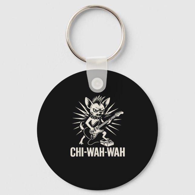 Chihuahua Dog Guitarist Wah Pedal Punk Rocker Musi Key Ring (Front)
