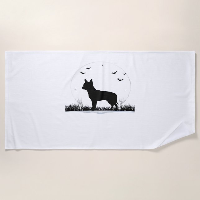 Chihuahua Dog – Halloween Moon Silhouette Classic  Beach Towel (Front)