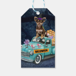Chihuahua Dog Halloween Truck Scary Night Gift Tags
