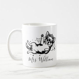 Chihuahua Dog Illustration, Custom Name Wedding Coffee Mug