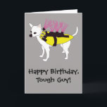 Chihuahua Dog in a Coyote Jacket Funny Birthday Card<br><div class="desc">Add your own custom message to this birthday card or leave it as is. This funny card features a cute illustration of a white coyote dog dressed in a coyote jacket or vest in bright yellow and pink against a grey background. It's the perfect card for dog lovers and chihuahua...</div>