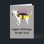 Chihuahua Dog in a Coyote Jacket Funny Birthday Card<br><div class="desc">Add your own custom message to this birthday card or leave it as is. This funny card features a cute illustration of a white coyote dog dressed in a coyote jacket or vest in bright yellow and pink against a grey background. It's the perfect card for dog lovers and chihuahua...</div>