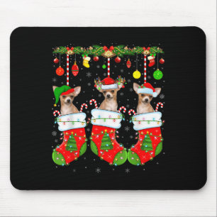 Chihuahua Dog In Christmas Socks Funny Pet Dog Lov Mouse Pad