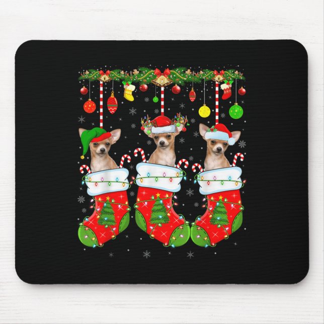 Chihuahua Dog In Christmas Socks Funny Pet Dog Lov Mouse Pad (Front)