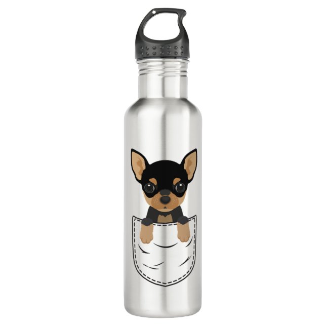 Chihuahua Dog in Pocket  710 Ml Water Bottle (Front)