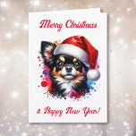 Chihuahua Dog in Santa Hat Christmas   Card<br><div class="desc">If you love Chihuahua and want cute Christmas card then here ya go! Cute watercolor style ai art chihuahua in Santa Hat.</div>
