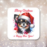Chihuahua Dog in Santa Hat Christmas   Square Sticker<br><div class="desc">If you love Chihuahua and want cute Christmas stickers then here ya go! Cute watercolor style ai art chihuahua in Santa Hat.</div>