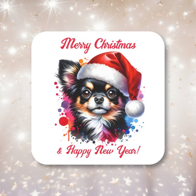 Chihuahua Dog in Santa Hat Christmas   Square Sticker (Creator Uploaded)