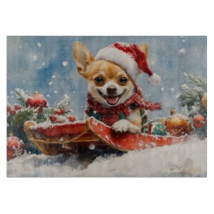 Chihuahua Dog in Sledge Let it Snow Christmas Cutting Board