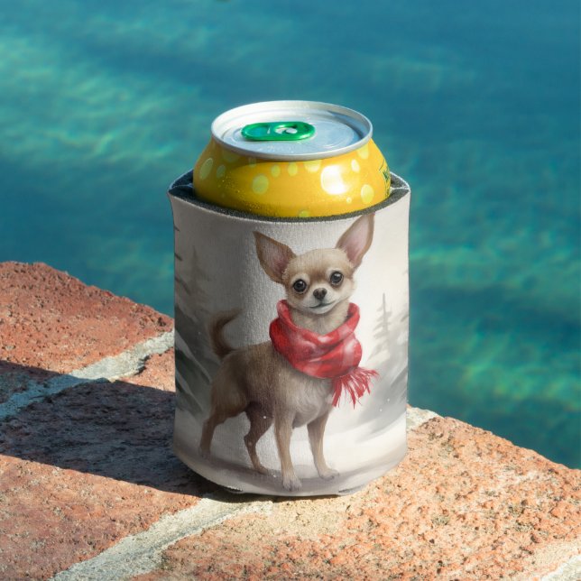 Chihuahua Dog in Snow Christmas  Can Cooler (In Situ Pool)