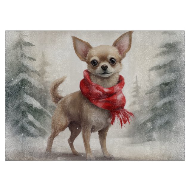 Chihuahua Dog in Snow Christmas  Cutting Board (Front)
