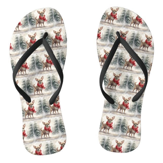 Chihuahua Dog in Snow Christmas  Jandals (Footbed)