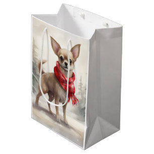 Chihuahua Dog in Snow Christmas Medium Gift Bag
