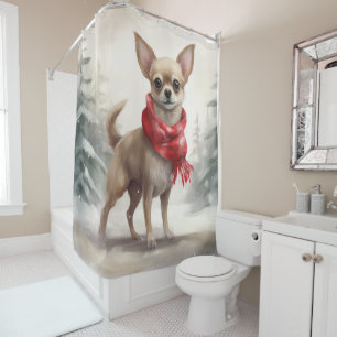 Chihuahua Dog in Snow Christmas  Shower Curtain