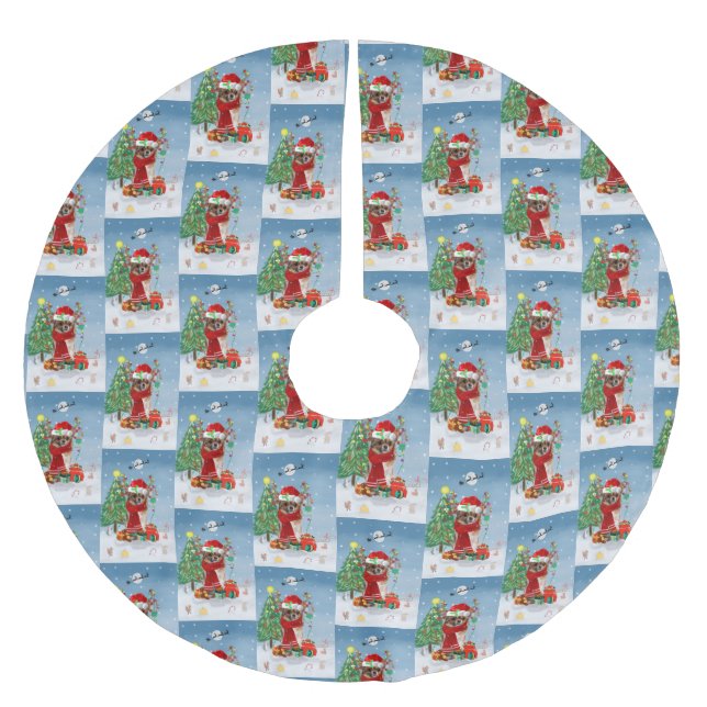Chihuahua Dog in Snow with Christmas Gifts  Brushed Polyester Tree Skirt (Front)