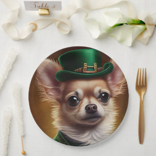 Chihuahua Dog in St. Patrick's Day Dress Paper Plate