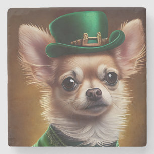 Chihuahua Dog in St. Patrick's Day Dress Stone Coaster