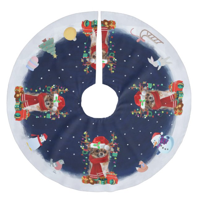 Chihuahua Dog Let it snow  Brushed Polyester Tree Skirt (Front)