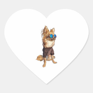 Chihuahua Dog Long Haired Summer Vibes    Heart Sticker