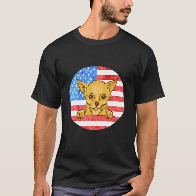 Chihuahua Dog Lover American Flag Chi Dog Owner Pu T-Shirt (Front)